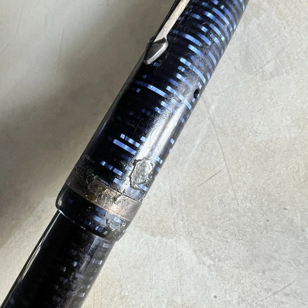 Parker Vacumatic Blue Pearl Major Blue Diamond Fountain Pen 14K Gold Nib Working